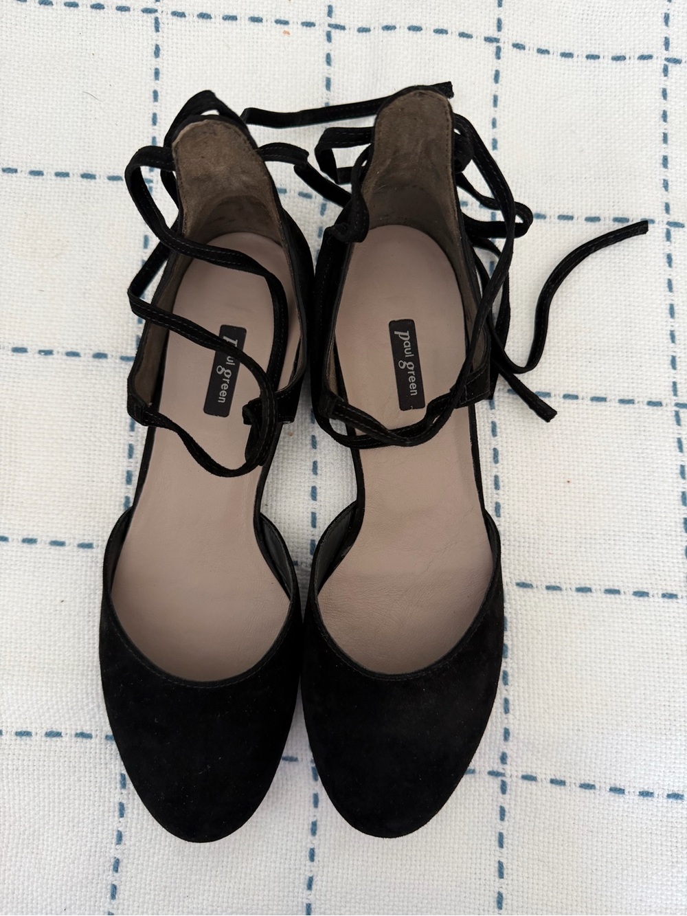 NWT Paul Green Black Lydia Flat Suede Lace-Up Sandals